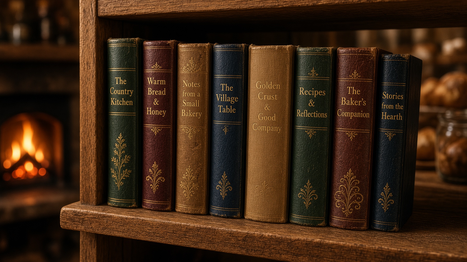 A wooden shelf of old books in Cornelia’s
